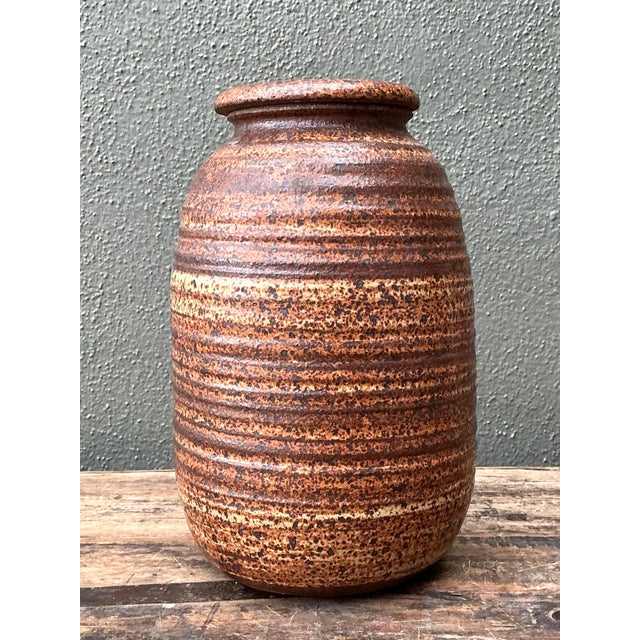 Vintage Original Studio Pottery Striped Lidded Vase For Sale - Image 4 of 12