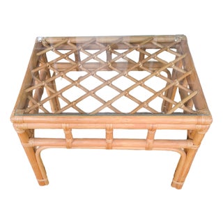 Mid 20th Century Ficks Reed Type Bamboo/Rattan Glass Top End Table For Sale