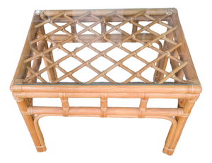 Mid 20th Century Ficks Reed Type Bamboo/Rattan Glass Top End Table