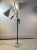 Iconic Italian Mid Century Triennale Floor Lamp With Three White Enameled Shades And Chrome Frame With Black Leather...