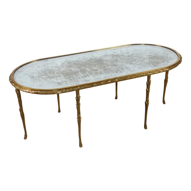 Baguès Coffee Table in Gilt Bronze and Aged Mirror, 1950s For Sale
