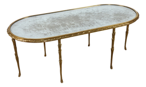 Baguès Coffee Table in Gilt Bronze and Aged Mirror, 1950s