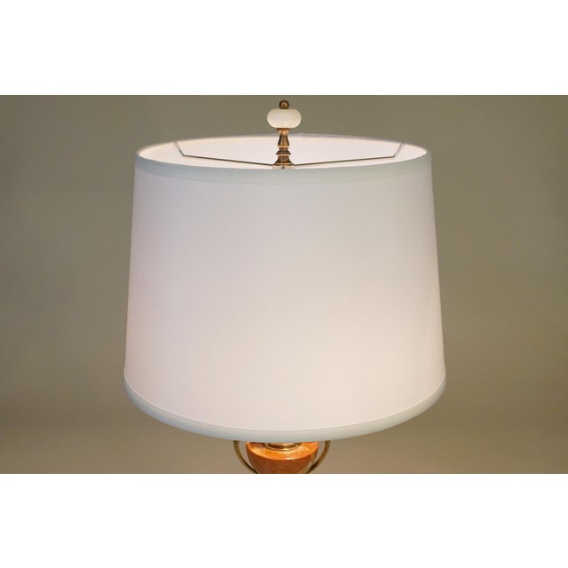Metal 1930s French Depose Art Deco Neo Classic White/Salmon Onyx Marble Column & Urn Bronze Table Lamp For Sale - Image 7 of 9