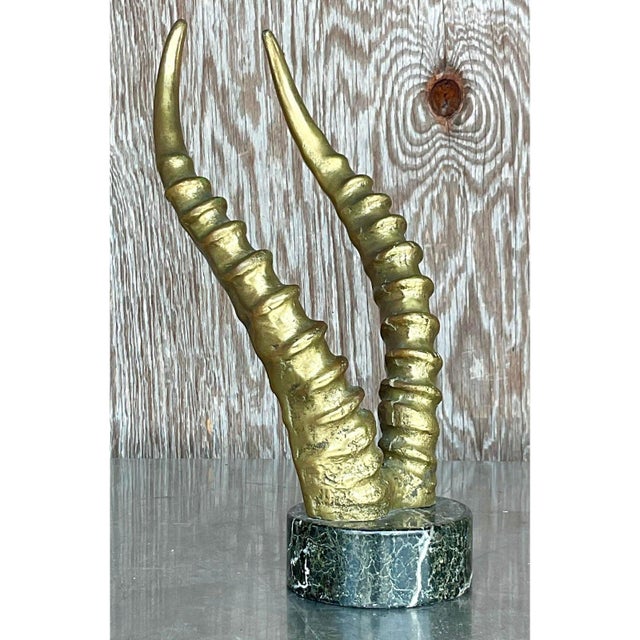 Vintage Mid-Century Bronze Antelope Horn Sculpture For Sale - Image 4 of 6