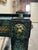 Wood Vintage Neoclassical Verdigris Wood, Brass and Glass Tiered Console Table For Sale - Image 7 of 11