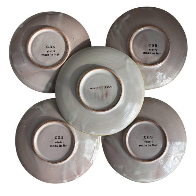 Vintage Vietri Solimene Compagna Hand Painted Yellow Saucer Dessert Plates Set of 5 For Sale In Chicago - Image 6 of 6