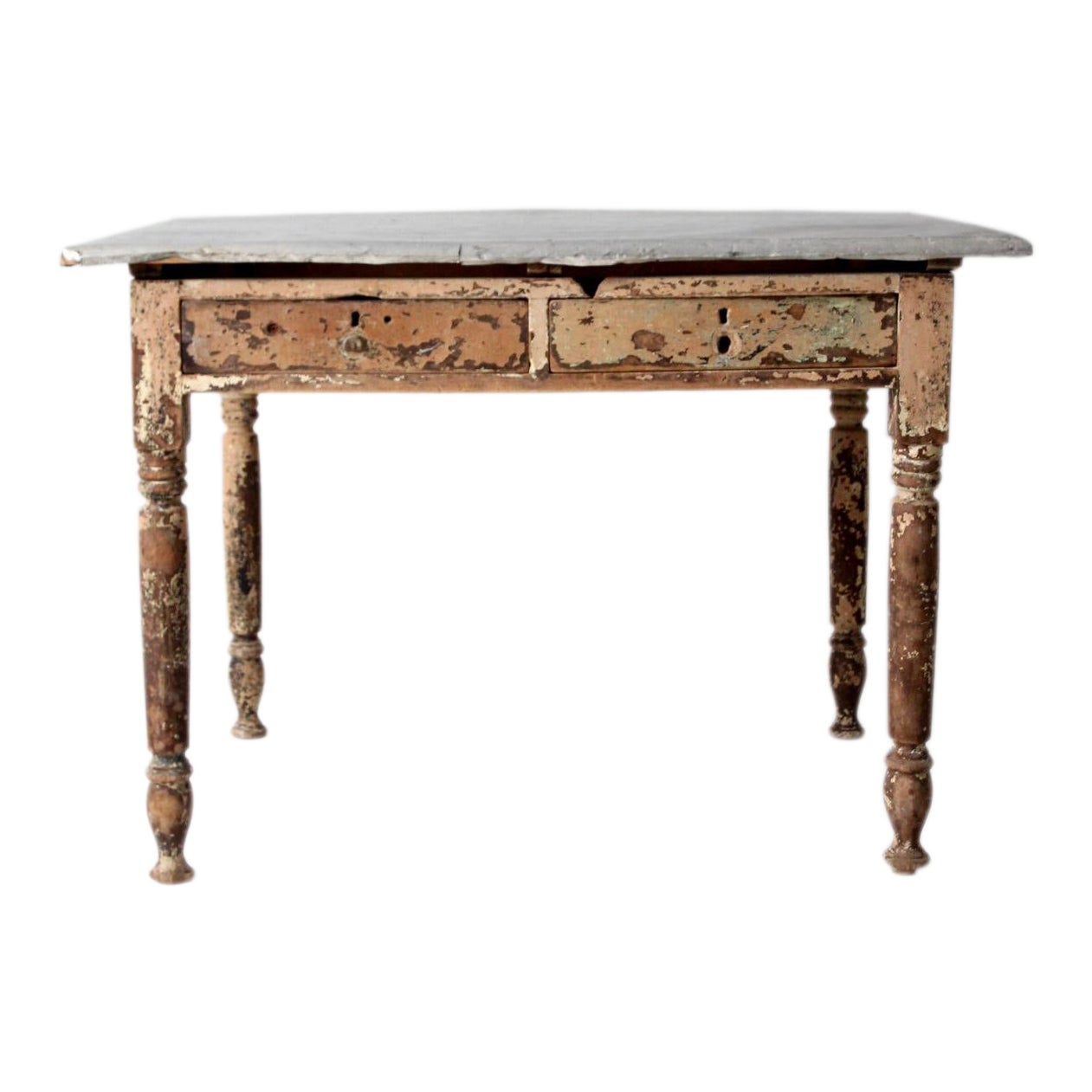 Antique Table With Galvanized Metal Top Chairish