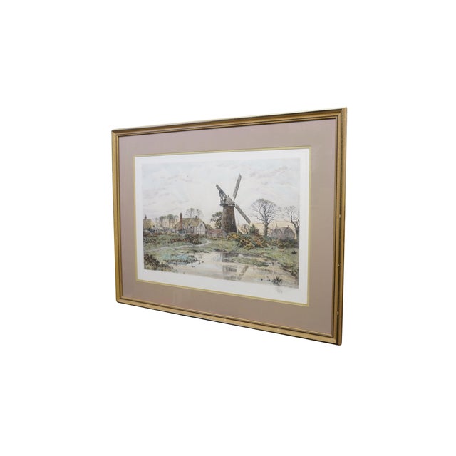 Realism Antique 1886 Fred Slocombe Surrey England Windmill Landscape Etching 37" For Sale - Image 3 of 12