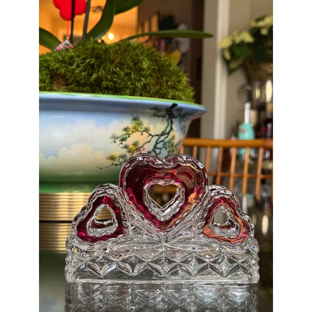 English Made in Czech Republic Valentine Ruby Red Flash Crystal Napkin Holder For Sale - Image 3 of 14