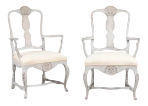 Mid 19th Century Scandinavian Rococo Style Painted Armchairs - a Pair