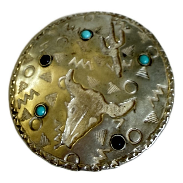 Vintage Navajo Sterling Silver Petroglyph Brooch by Joe Piaso Jr. For Sale