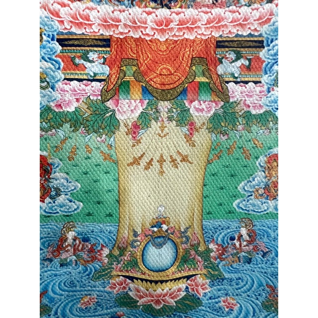 Blue 'The Refuge Tree' Thangka Silk Painting, Brocade Framed, Tibetan Textile Wall Hanging For Sale - Image 8 of 10