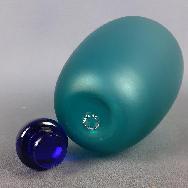 Modern Murano Glass Bottles in Blue, Green & Red by V. Nason & C., 1970s, Set of 2 For Sale - Image 9 of 16