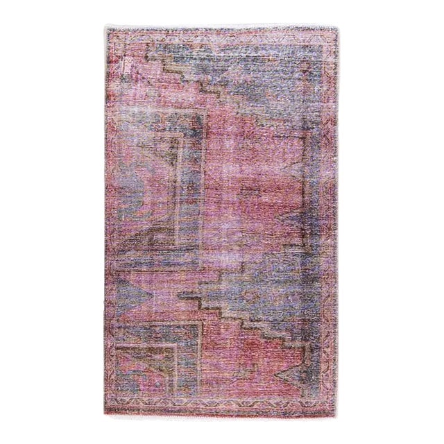Vintage Distressed Geometric Red Wool Rug For Sale