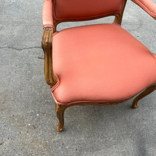 1970s 1970s Vintage Salmon Colored Cushions Wooden Chair For Sale - Image 5 of 9