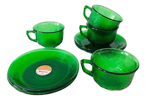 Vintage Sierra Breakfast Service in Green Glass from Arcoroc, 1960s, Set of 12