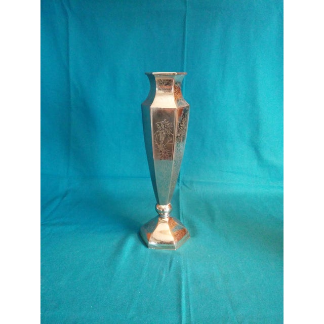 Inscribed Tall Silver Pedestal Vase Chairish