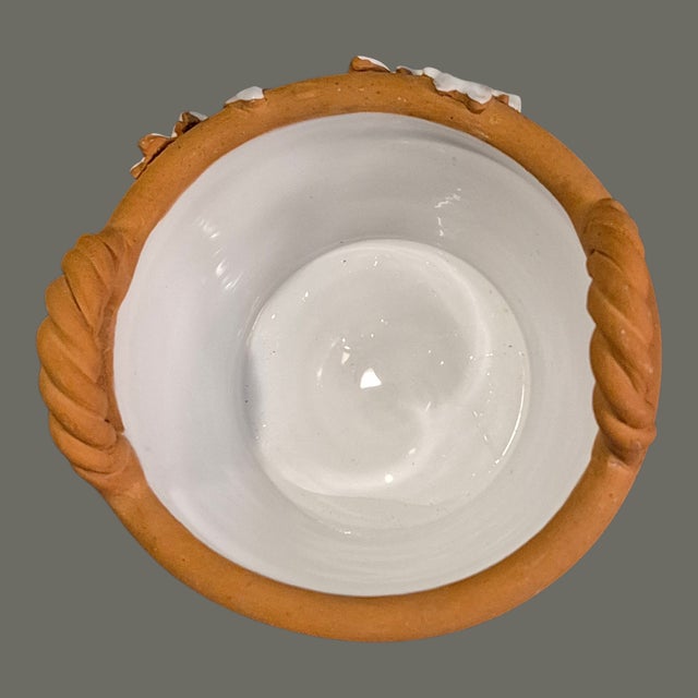Contemporary Vintage Italian Hand Decorated White Grapes Glazed Terra-Cotta Basket Planter For Sale - Image 3 of 9