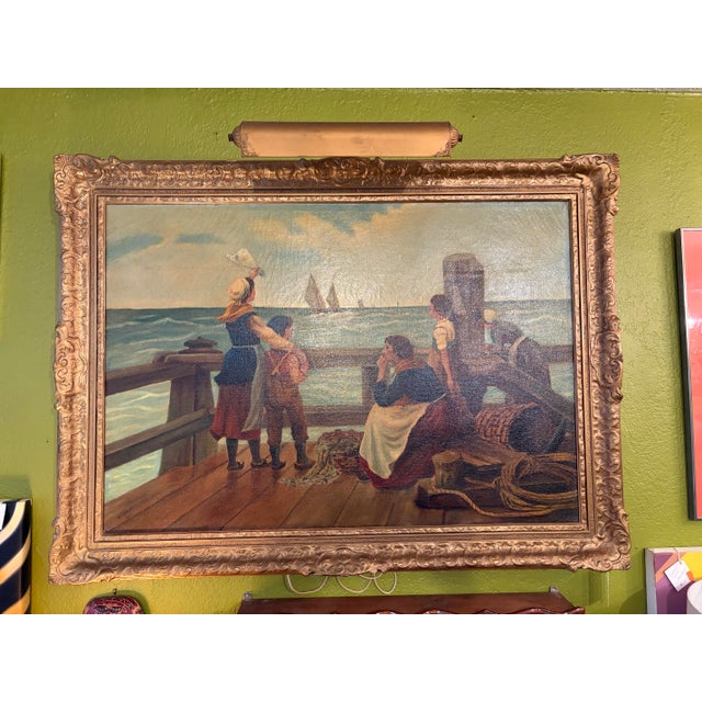 Early 19th Century Early 19th Century "Return of the Fisherman" Original Painting by H. Scott For Sale - Image 5 of 5