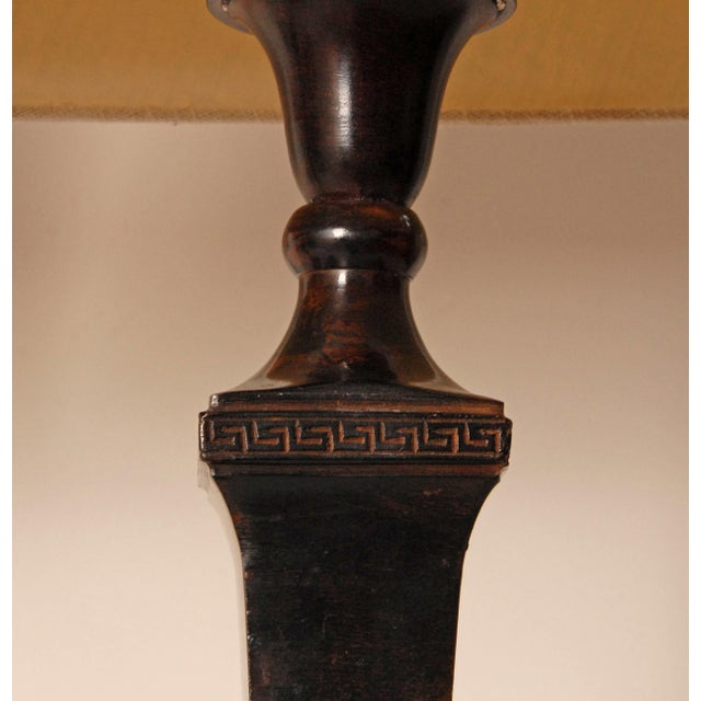 Metal Vintage French Traditional Neoclassical Tablelamps Cast Iron Bronze With Beige Linen Shade - A Pair For Sale - Image 7 of 9
