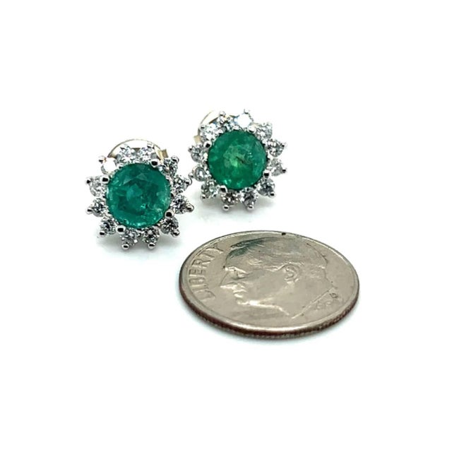2010s Natural Emerald Diamond Stud Earrings 14k W Gold 3.14 TCW Certified For Sale - Image 5 of 7