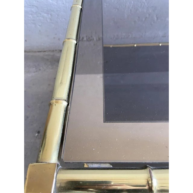 French Faux Bamboo, Mirrored Brass & Smoked Glass Two-Tier Coffee Table by Maison Baguès, 1960s For Sale - Image 11 of 14