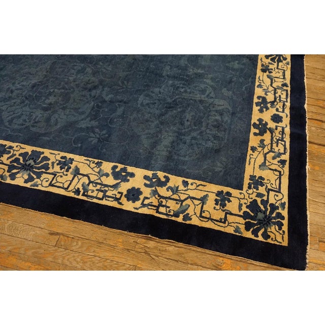 Early 20th Century Spectacular Royal Blue Open Field in Allover-Floral Antique Chinese Peking Rug For Sale - Image 5 of 12