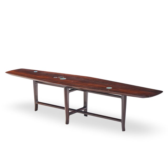 Mid-Century Modern Edward Wormley for Dunbar Model 5632 Mid Century Walnut and Mahogany With Natzler Tiles Coffee Table For Sale - Image 3 of 8
