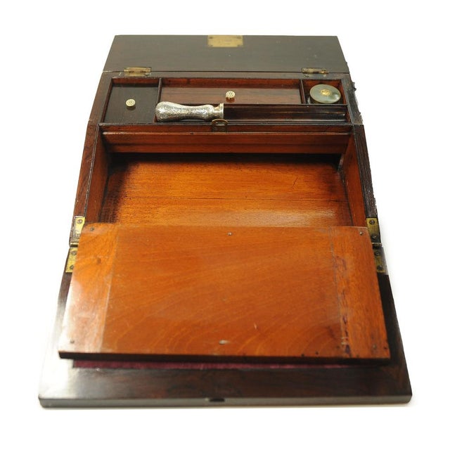 19th Century Rosewood Writing Slope with Inlay, Set of 5 For Sale - Image 11 of 13