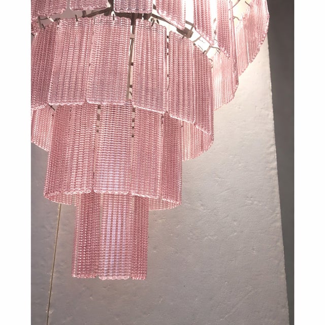 Glass Contemporary Murano Glass Sputnik Chandelier, Mazzega Venini Barovier Style in Pink Strip Color For Sale - Image 7 of 7