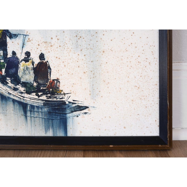 Mid Century Asian Seaside Village Watercolor Painting For Sale - Image 12 of 15