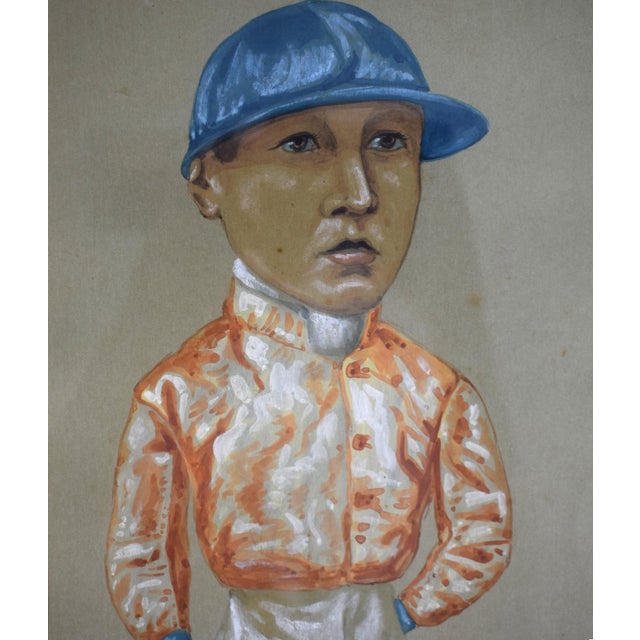 Traditional T. Miller C1900 Jockey Pastel Watercolour Portrait by Nap For Sale - Image 3 of 6