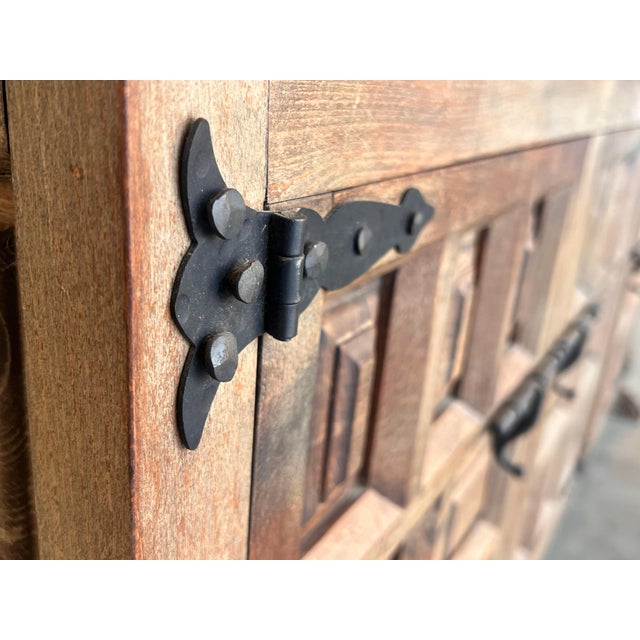 Late 19th Century Spanish Baroque Carved Walnut Tuscan Three Drawer Credenza or Buffet For Sale - Image 12 of 18