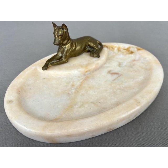 Metal Antique French Marble and Brass Dog Display Tray For Sale - Image 7 of 14