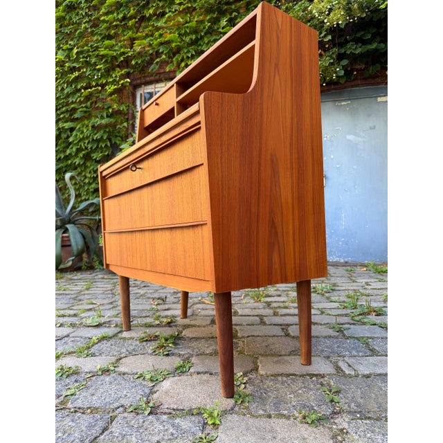 Brown Teak Secretary Desk with Mirror and Lock, Denmark For Sale - Image 8 of 11