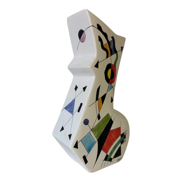 Vintage Joan Miró Style Ceramar Spain Hand-Painted Abstract Ceramic Vase/ Sold For Sale