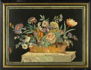 Unknown, Flower, Original Painting in Scagliola, 19th Century
