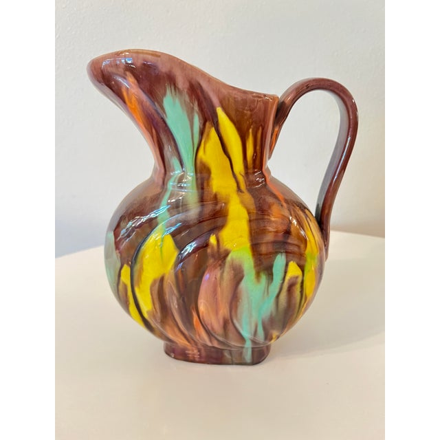 1930s Earthenware Marbled Glaze Pitcher For Sale - Image 4 of 7