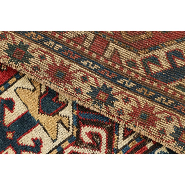 Textile Antique Lenkoran Kazak Runner Rug, Red & Blue Geometric Medallions - Rug & Kilim For Sale - Image 7 of 7