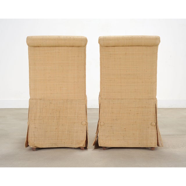 Pair of Skirted Scroll-Back Woven Raffia Slipper Chairs For Sale - Image 18 of 18