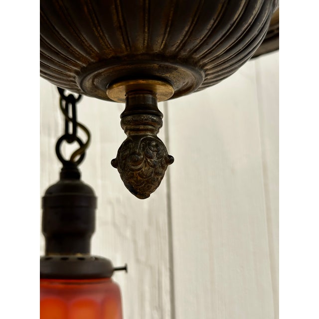 1920s Vintage Brass Flush Mount Fixture With Three Nuart Shades For Sale - Image 5 of 7