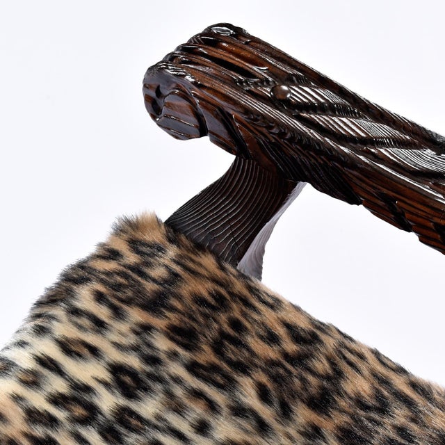 Pair of Restored Witco Conquistador Vintage Tiki Throne Chairs in New Faux Leopard Fur For Sale - Image 13 of 18