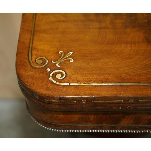 Antique Regency Hardwood & Brass Inlay Card Table, 1815 For Sale - Image 14 of 18