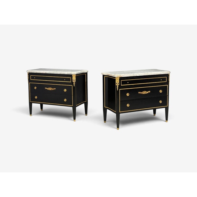 1980s Louis Xvi, Hollywood Regency, Commodes, Ebonized, Bronze, Marble, 20th C. For Sale - Image 5 of 18