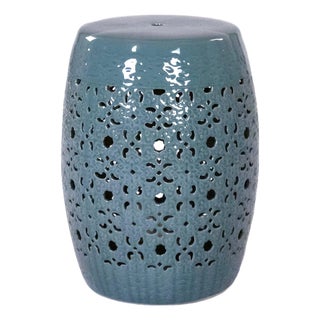 Clark Celadon Blue Glaze Scrollwork Garden Stool For Sale