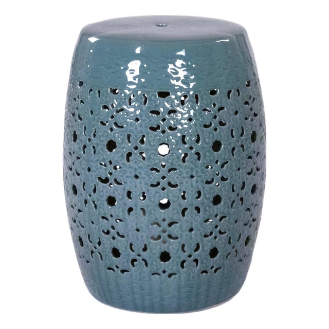 Clark Celadon Blue Glaze Scrollwork Garden Stool For Sale