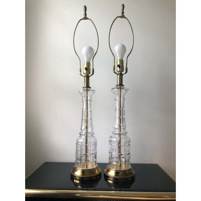 Vintage Cut Crystal Lamps French Modern - a Pair For Sale In New York - Image 6 of 6