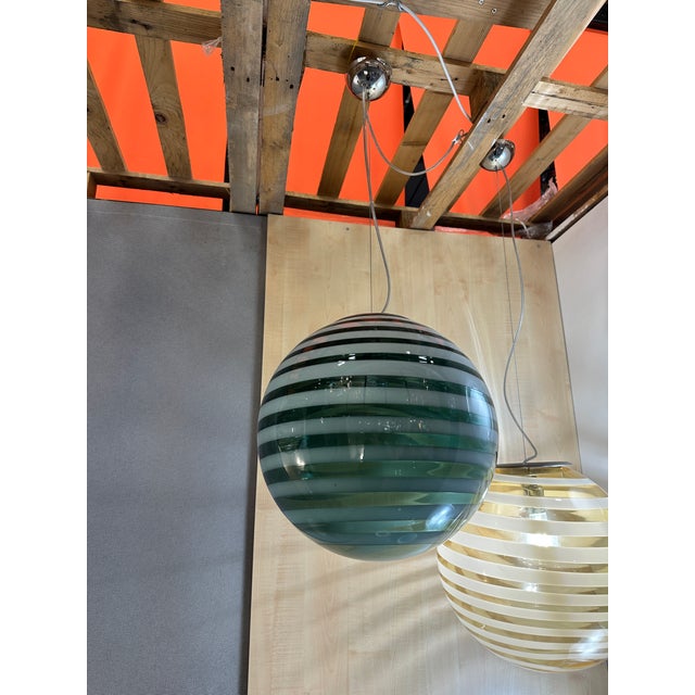 Mid-Century Modern Italian Murano Style Glass Swirling Multicolors Pendant Sphere For Sale - Image 3 of 6