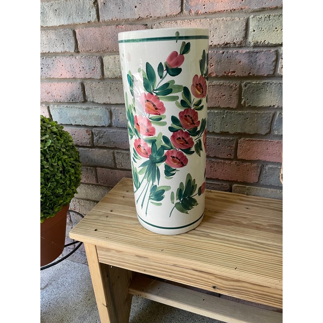 A fabulous handmade, hand painted and glazed Ceramic Umbrella/Stick Stand made in Spain, circa 1960s-1970s. Impressed...