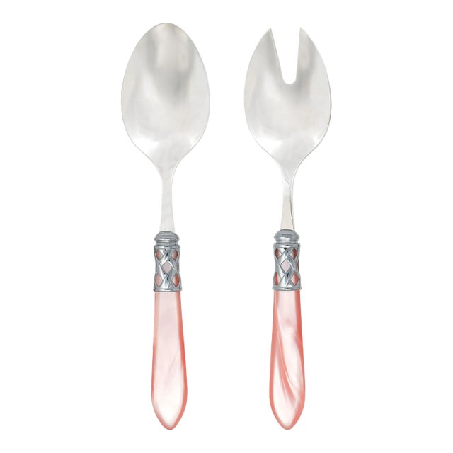 VIETRI Aladdin Brilliant Light Pink Salad Server Set For Sale
